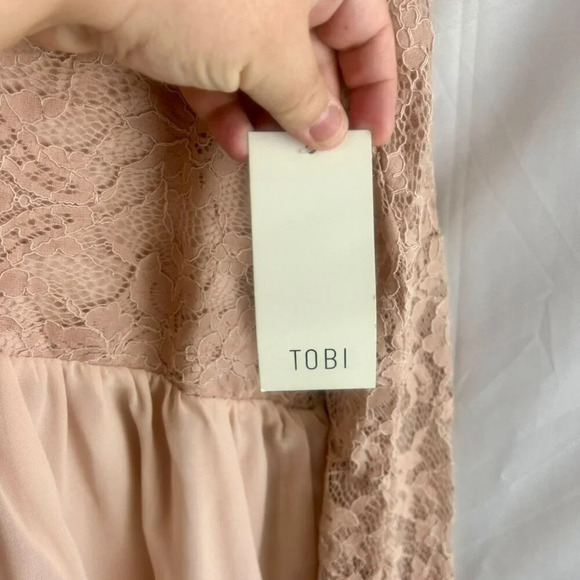 NEW Tobi Mini Dress Women Small Blush Nude‎ Pink Lace Long Sleeves A Line Party - Picture 11 of 11